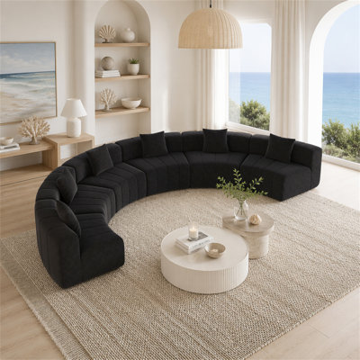 Canapé modulaire courbé en chenille avec 6 coussins