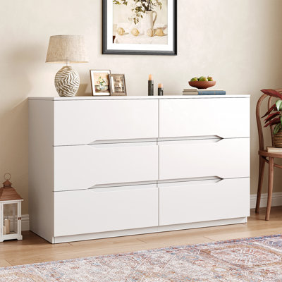 47''W 6 Drawer White Dresser, Modern Wood Dresser For Bedroom, Living Room, Entryway, Hallway