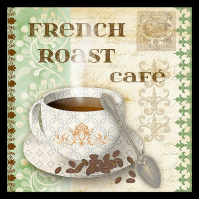 " French Roast Cafe Coffee - White Coffee Mug And Spoon Coffee Shop "