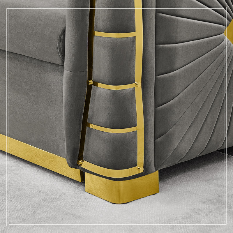 Fauteuil Brucker capitonné en velours avec coussins et pieds en métal, Grey