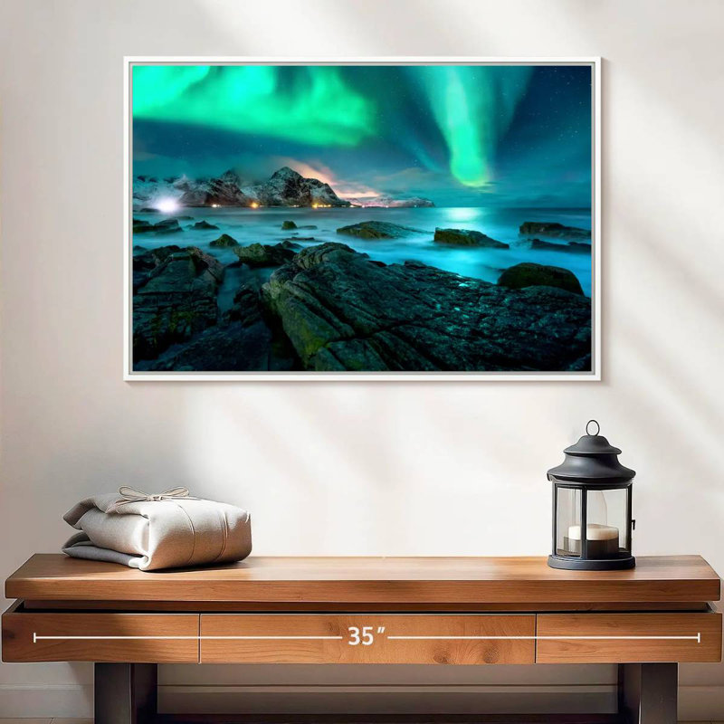 Superbe aurore boréale des Lofoten, Cadre flottant blanc, 25 po x 17 po