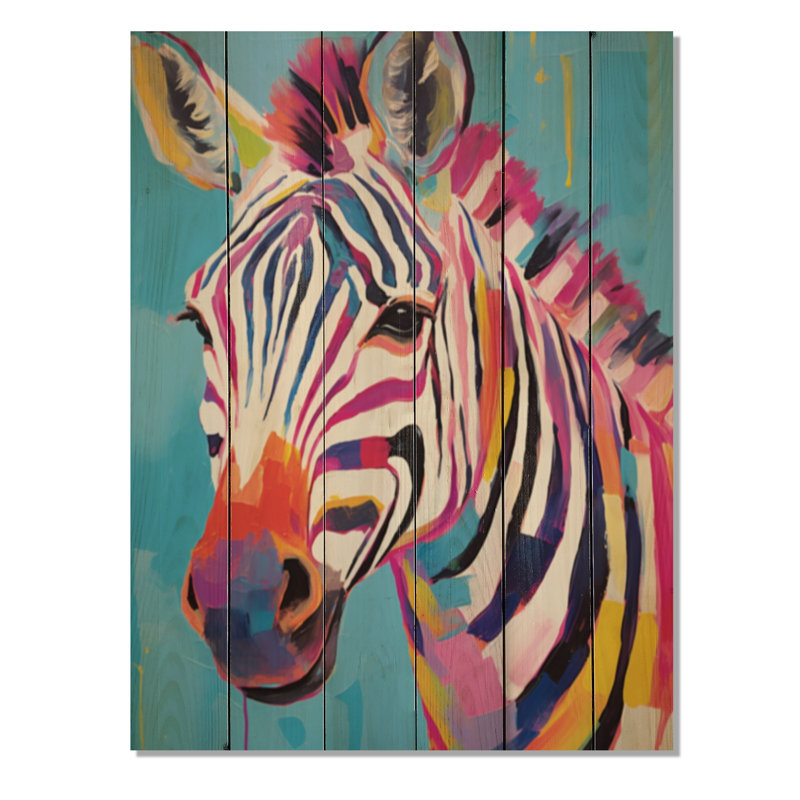 «Cheralee», impression de rayures zébrées colorées II sur bois, H 40 po x l 30 po x P 0,78 po