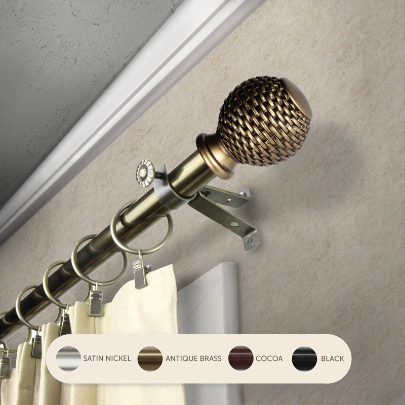 Adjustable 0.81'' Single Curtain Rod, Antique Brass, 18" – 28"