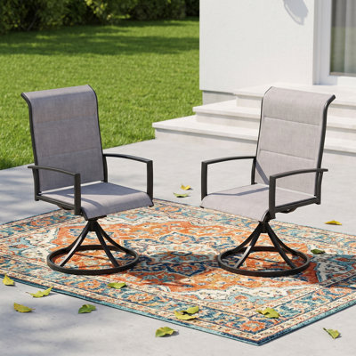 2-Piece 360° Swivel Padded Textilene Patio Dining Chair Set