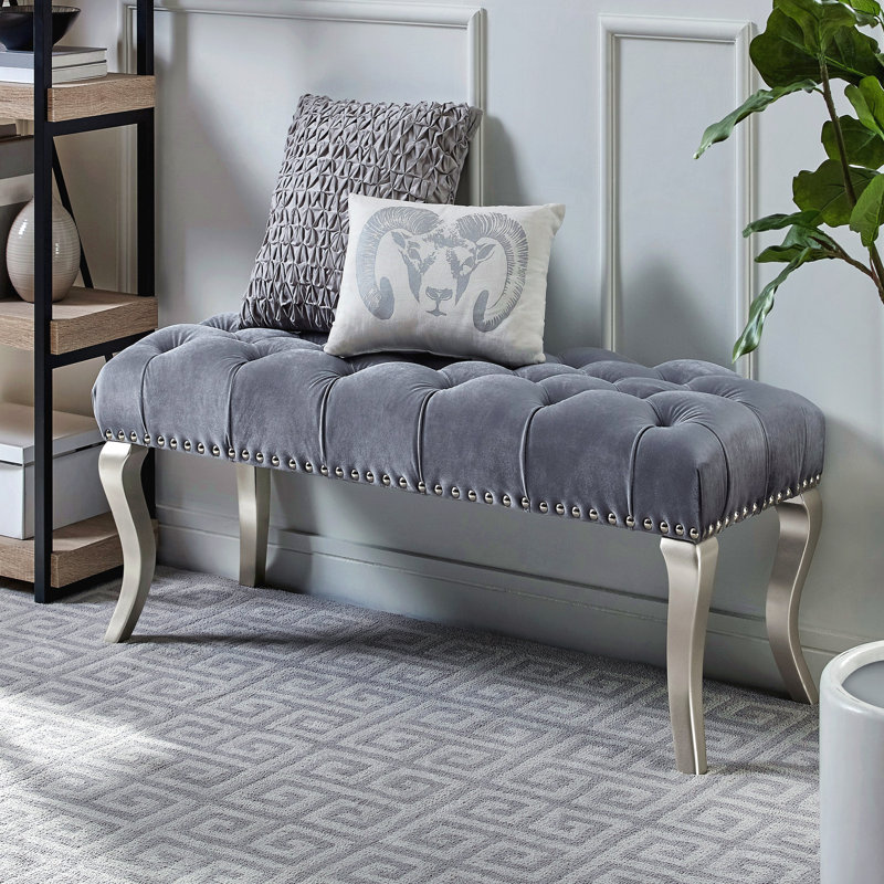 Banc Decor Maxem - Siège rembourré en tissu, garniture cloutée
