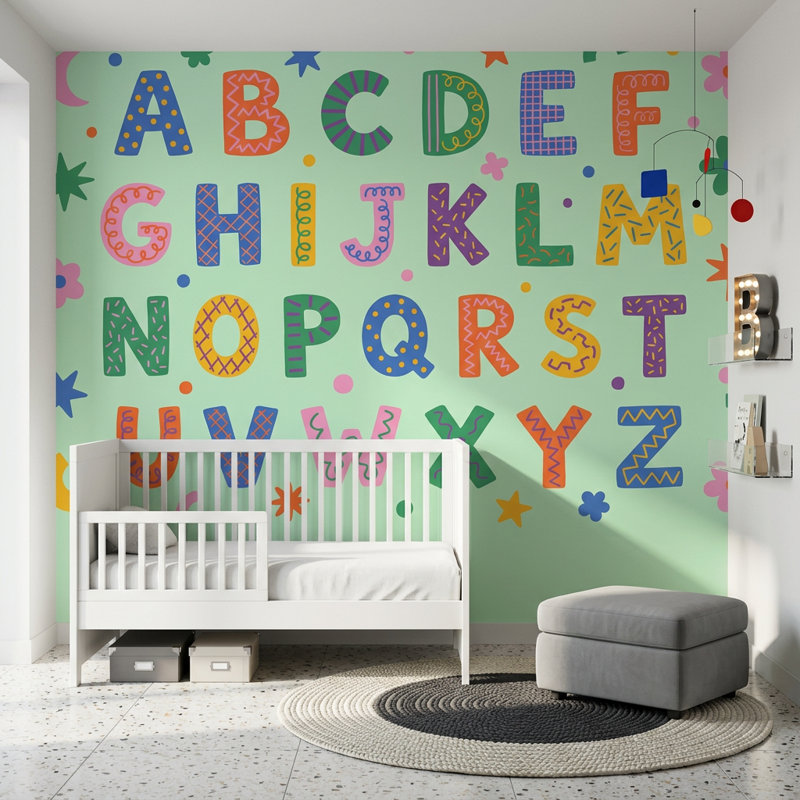 Papier peint amovible pour enfants Alphabet, 120 po x 96 po, Texturé non collé