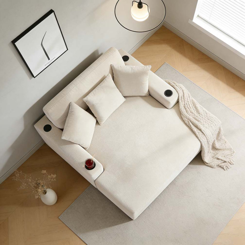 Très grande chaise longue de 55 po de style moderne, Crème