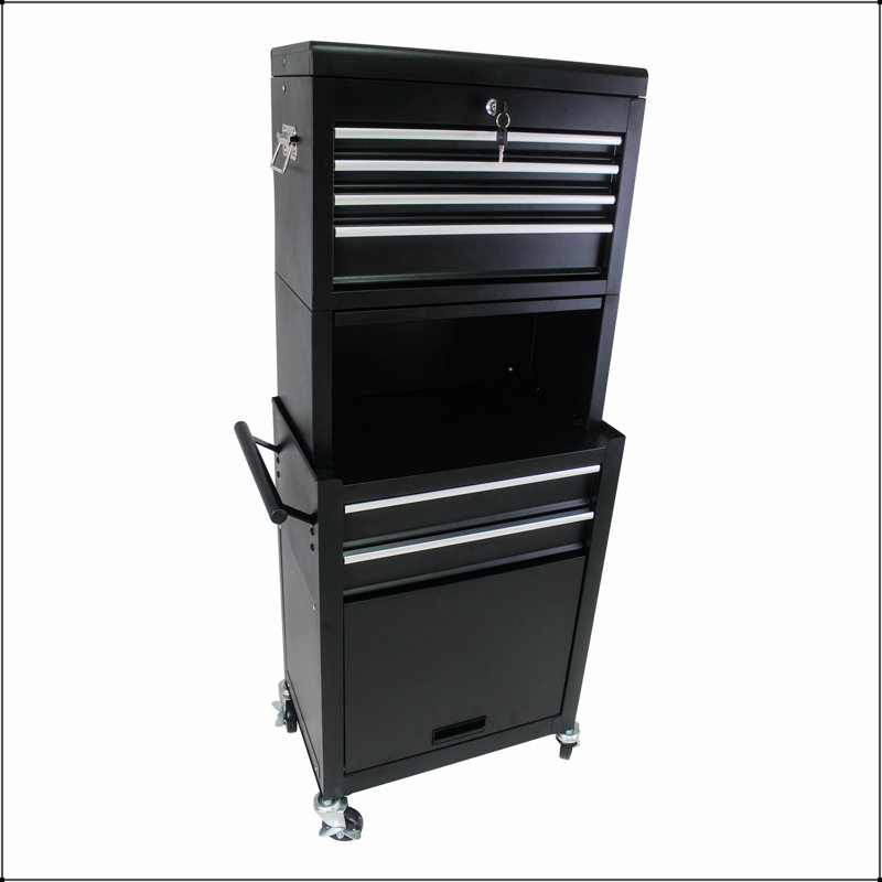 Coffre à outils durable à 6 tiroirs verrouillables avec 4 roues universelles, idéal pour le rangement et l'organisation de garage et d'atelier.