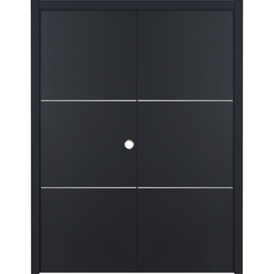 Glam G-Pro 006 - Porte intérieure double en stratifié noir doux pré-suspendu 56 po x 96 po