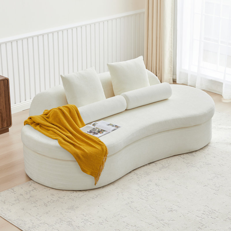 Canapé modulaire Boneless 77,95 po, causeuse courbée 2 places en chenille, Blanc