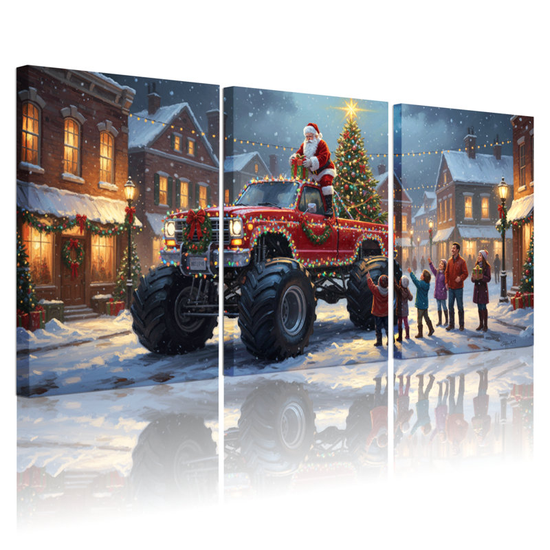 Ensemble de 3 décorations murales de Noël en forme de camion de neige pour enfants, 18" H x 36" W