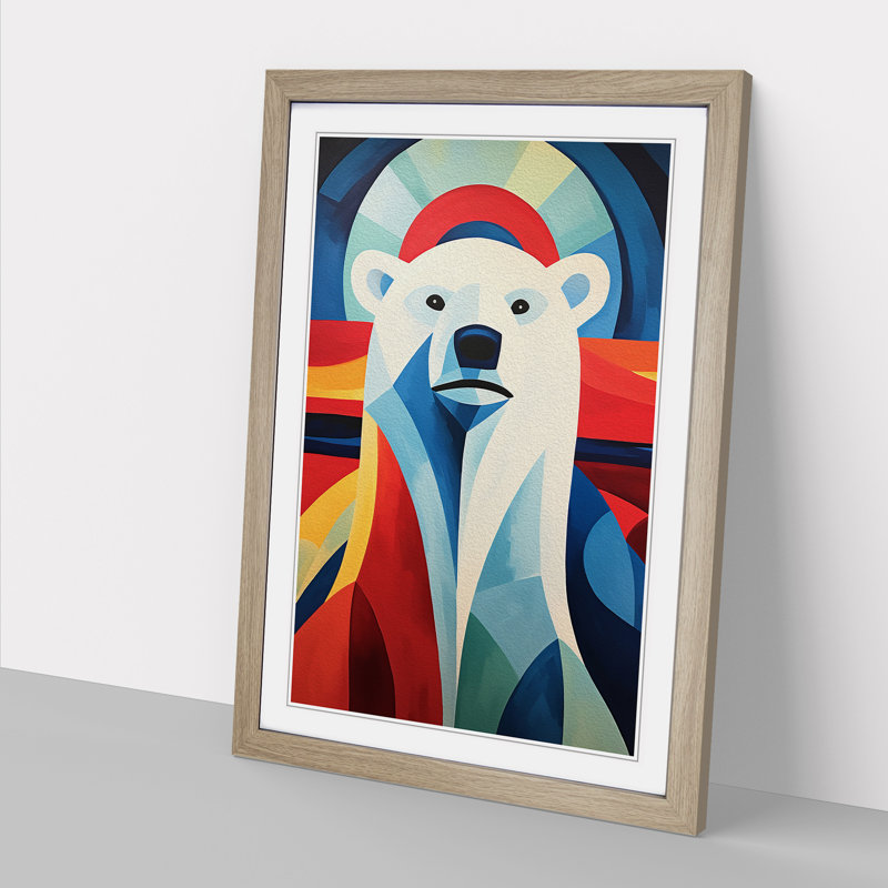 Polar Bear Constructivism - Single Picture Frame Print on Wood, Oak Framed, 64cm H x 46cm W x 2cm D