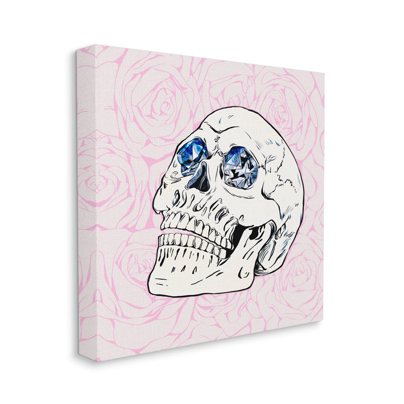 Crâne aux yeux de cristal roses roses par Ziwei Li - impression, H 30 po x l 30 po x P 1,5 po, Toile tendue