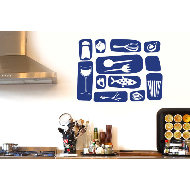 Kitchen Symbols Wall Sticker, Medium, Dark Blue