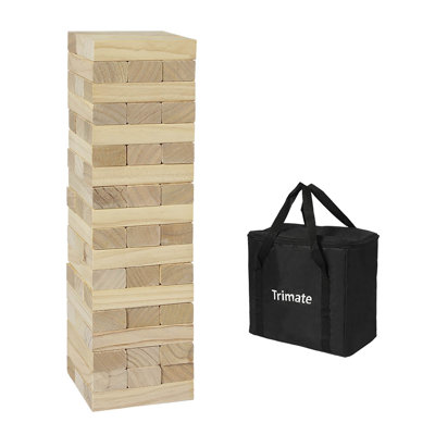 Trimer: Tour à culbutage large 21,25 po - bois naturel lisse à double ponçage, 54 blocs, sac de transport durable et portable, intérieur et extérieur, jeu de société familial pour enfants de 8 ans et plus