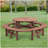 10-12-person Round Outdoor Wooden Picnic Table for Patio, Backyard, Garden, DIY with 1 Built-in Ring Stool, 500-lb Weight Capacity - Walnut Brown