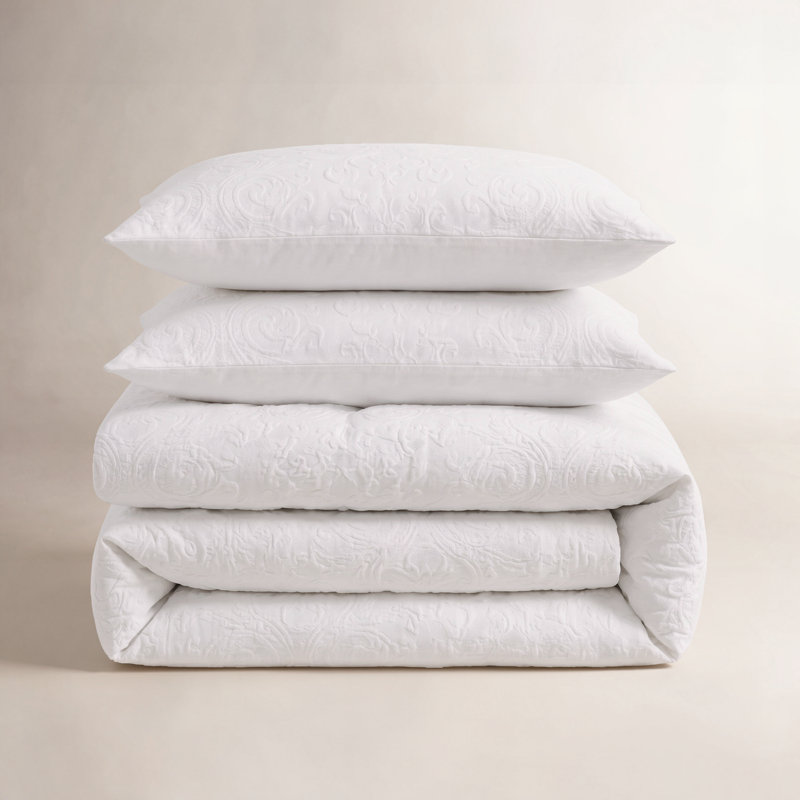 Melody Matelassé 3 pc Set White, King Duvet Cover + 2 King Pillowcases