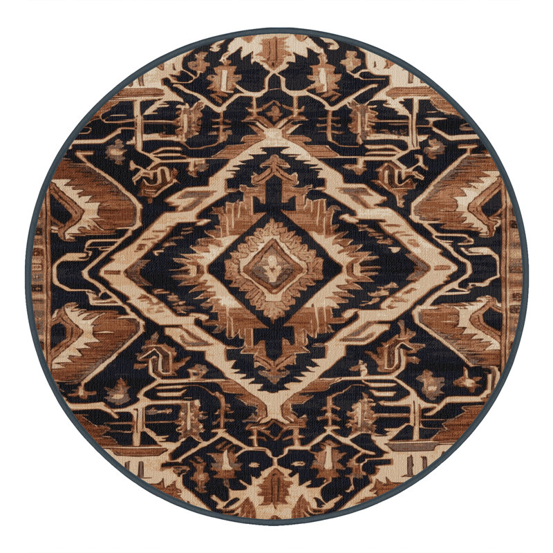 Machine Washable Persian Brown Area Rug, Round 8' x 8'