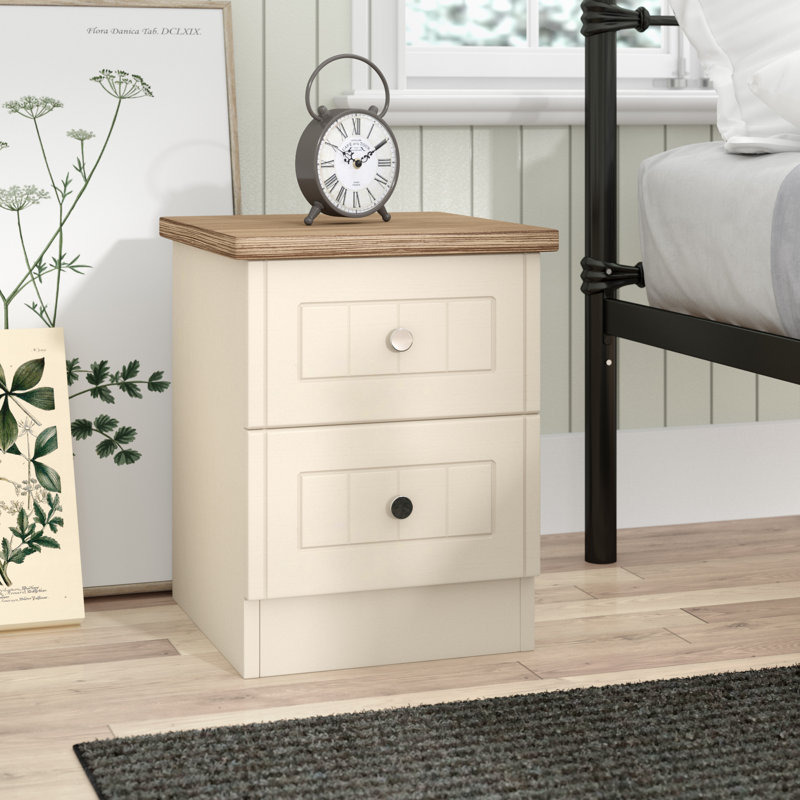 Fully Assembled Rosio 2 Drawer Bedside Table, Porcelain Ash/Bardolino