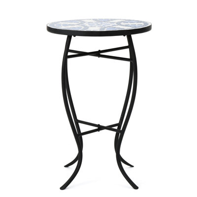 Attractive Outdoor Table With Ceramic: Blue And White Tile Iron Legs Graceful Side