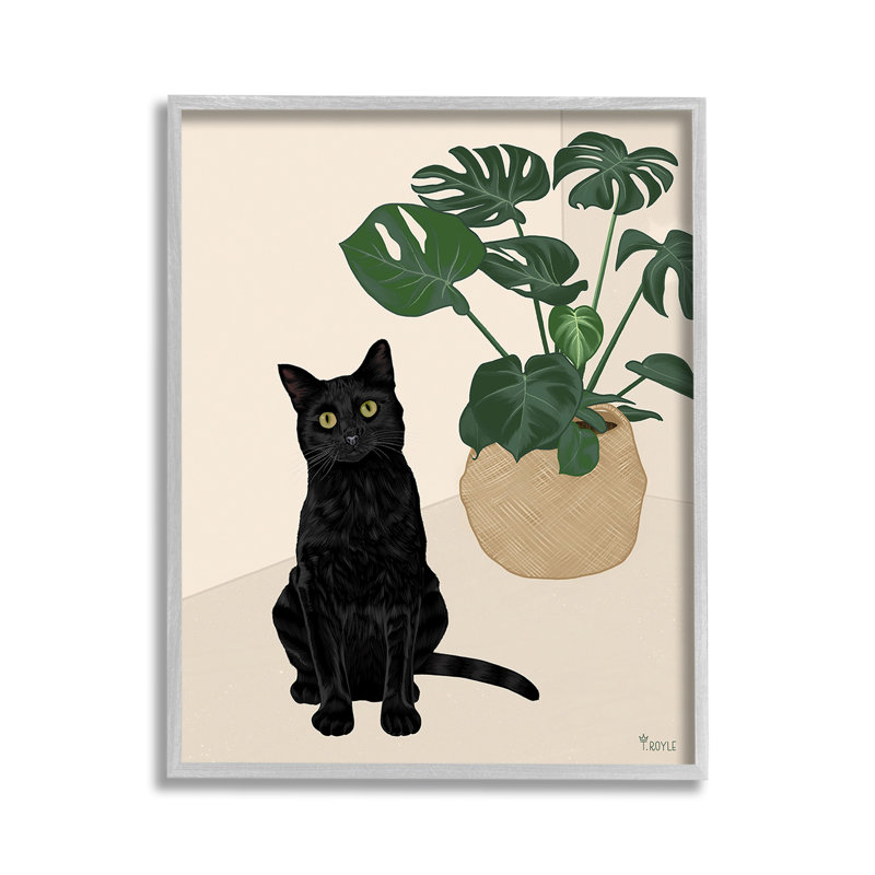 «Cat & Monstera Plant», art mural sur toile par Tara Royle, H 48 po x l 36 po