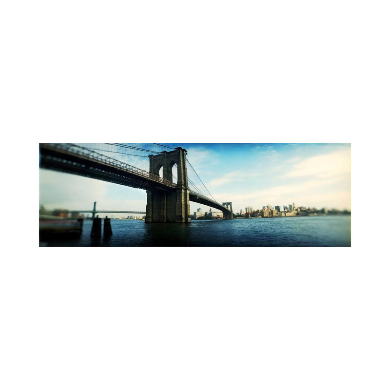 Bridge Across A River, Brooklyn Bridge, East River, Brooklyn - Wrapped Canvas Panoramic Print