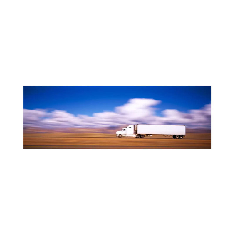 Blurred Motion View Of A Semi Truck, Interstate 70, Near Green River, Utah, USA - Wrapped Canvas Panoramic Print