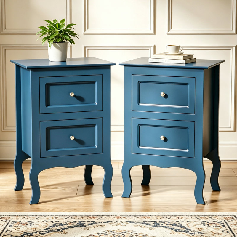Armoire de rangement 2 tiroirs Authement (ensemble de 2), Individuel, Bleu foncé