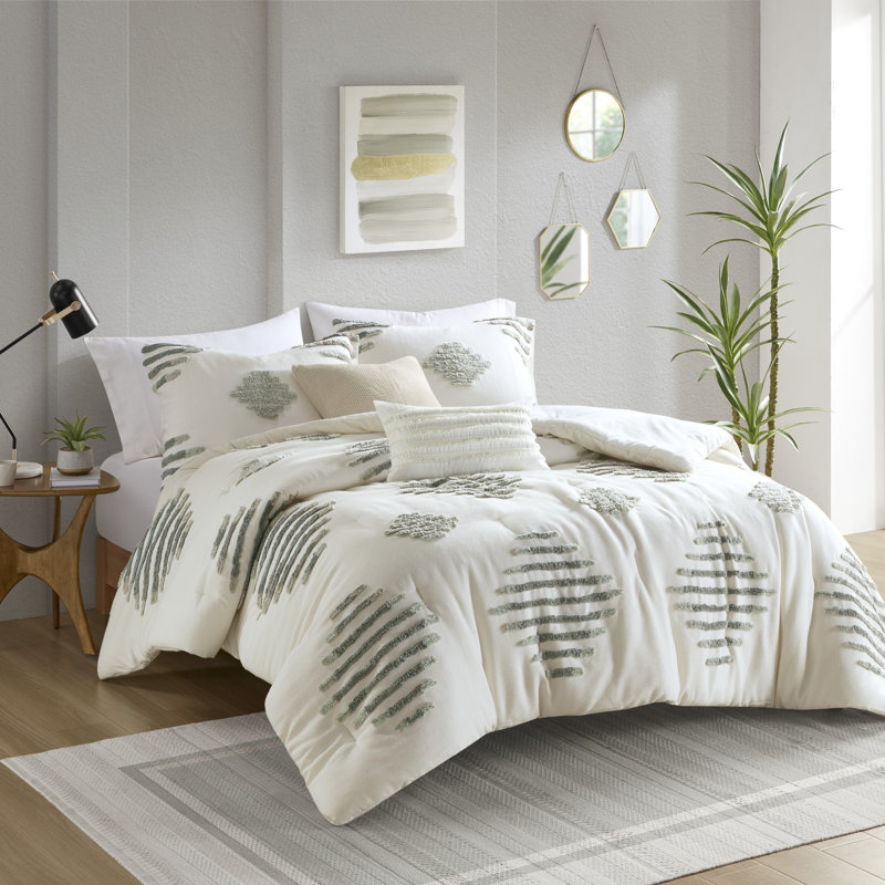 Ensemble d'édredon en chenille 100% coton Tahli, King/Cal King, Green