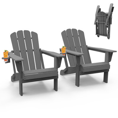 Outdoor Weather-Resistant High Density Polyethylene Foldable Adirondack Chairs with Cup Holder Set of 2 by Latitude Run