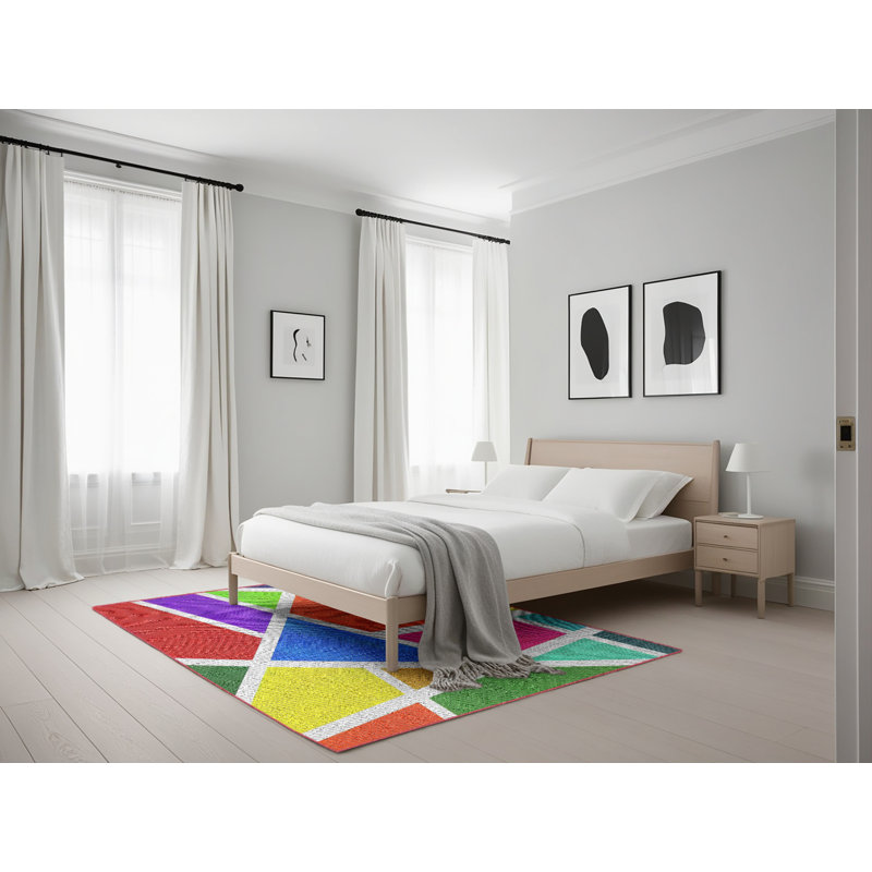 Orange abstrait/bleu/rose Tapis décoratif, Rectangle 5 pi x 7 pi