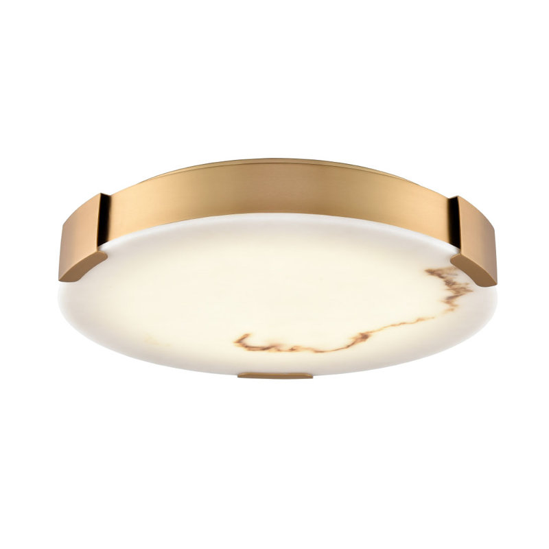 Plafonnier Petra à DEL, Laiton, H 2,5 po x l 14 po x P 14 po, Faux albâtre brun