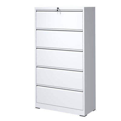 5 Drawer Metal Lateral File Cabinet , White Filing Cabinet With Lock, Lockable File Cabinet For Home Office, Locking Metal File Cabinet For Legal/Letter/A4/F4 Size