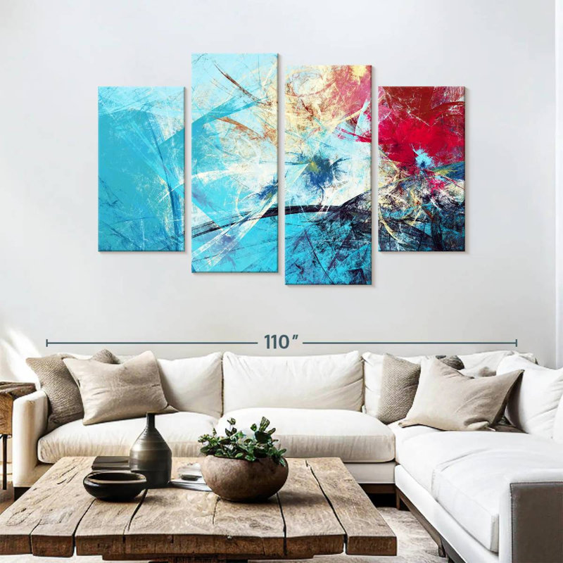 Avery - abstrait rouge et bleu, H 54 po x l 84 po