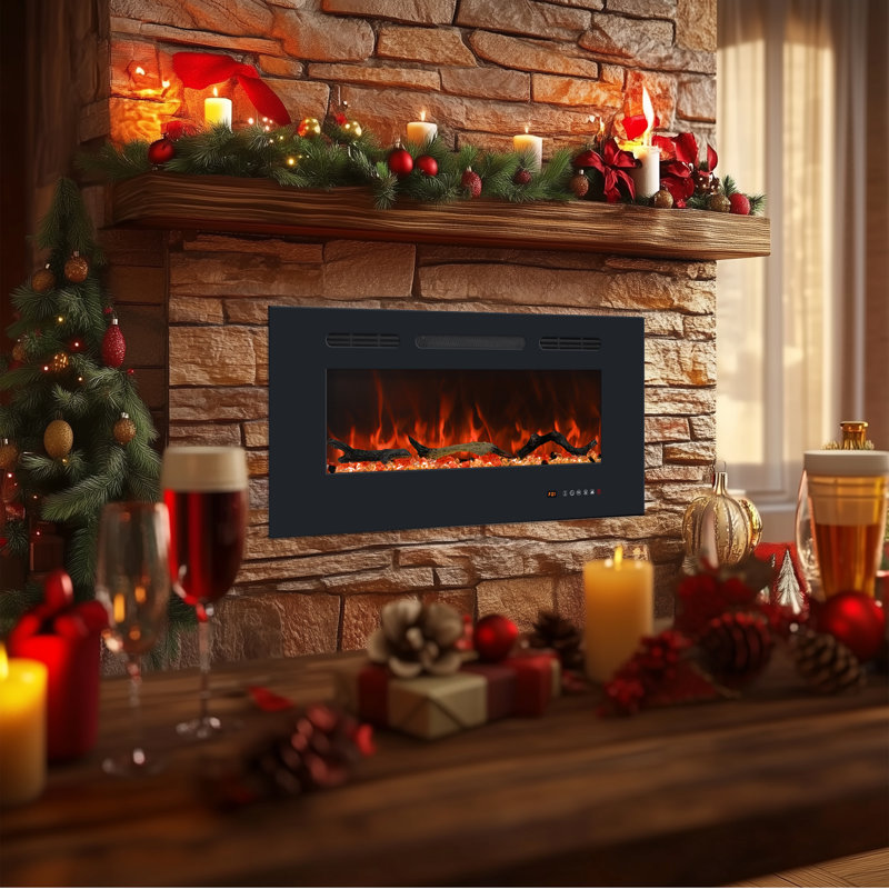 Gidney Black Electric Fireplace, 17.72" H x  36" W x 5.91" D