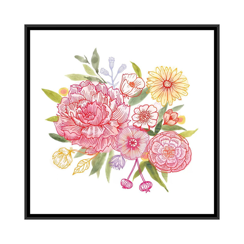 « rose pétales ii », impression sur toile, H 18 po x l 18 po x P 1,5 po, Toile avec cadre noir, Pas de tapis