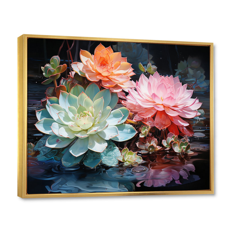 Succulents Succulent Reflections - Floral Wall Decor, H 16 po x l 32 po x P 1 po, Cadre flottant doré