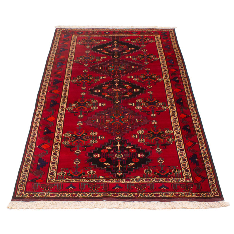 Tapis rouge en laine noué à la main de conception unique 5 pi 3 po x 9 pi 8 po Anirudh