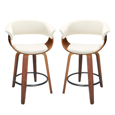 Devlin Faux Leather Upholstered Swivel Mid-Century Stools