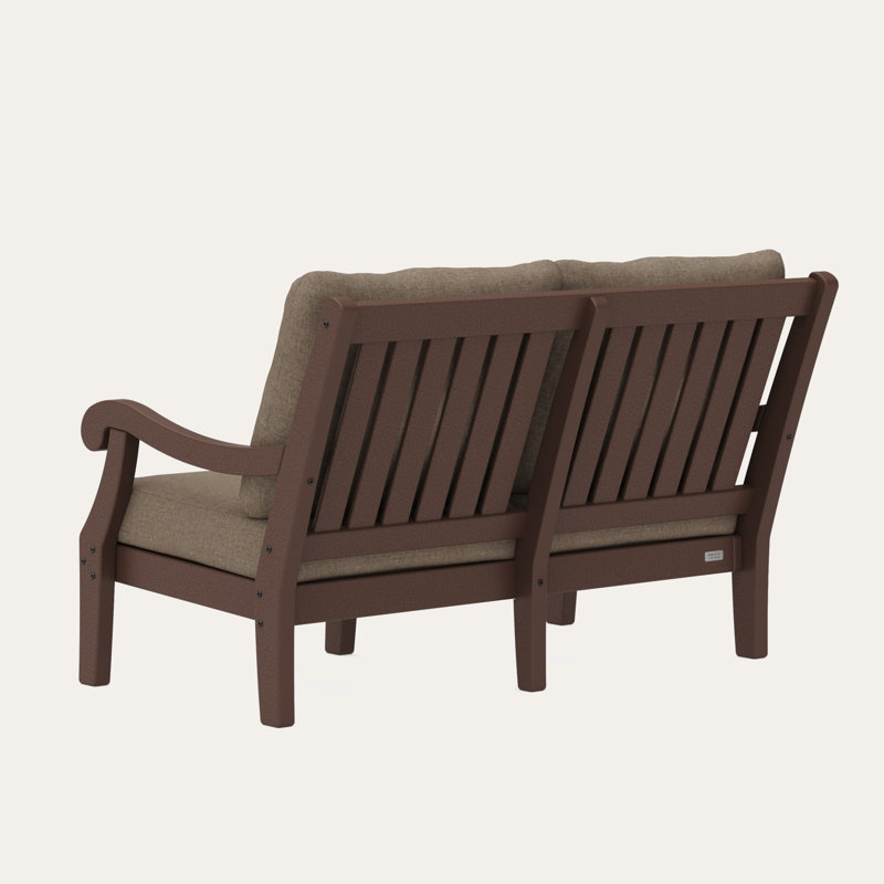 POLYWOOD x Birch Lane Verlyn Deep Seating Loveseat, Spiced Burlap Cushion/Mahogany Frame