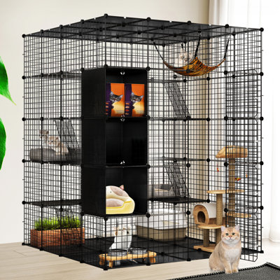 Tucker Murphy Pet™ Cat Cage Indoor Large With Storage Cube DIY Outdoor Catio Cat Enclosures Metal Cat Playpen With Hammock Platforms