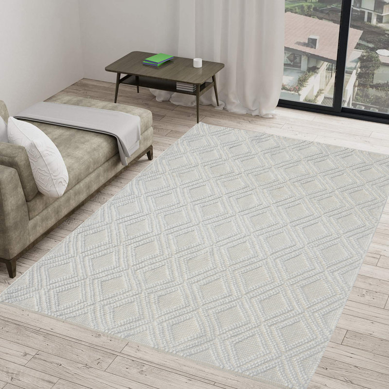 Tapis géométrique tissé à la main Whelington, Rectangle 6 pi x 9 pi, Ivoire / Naturel