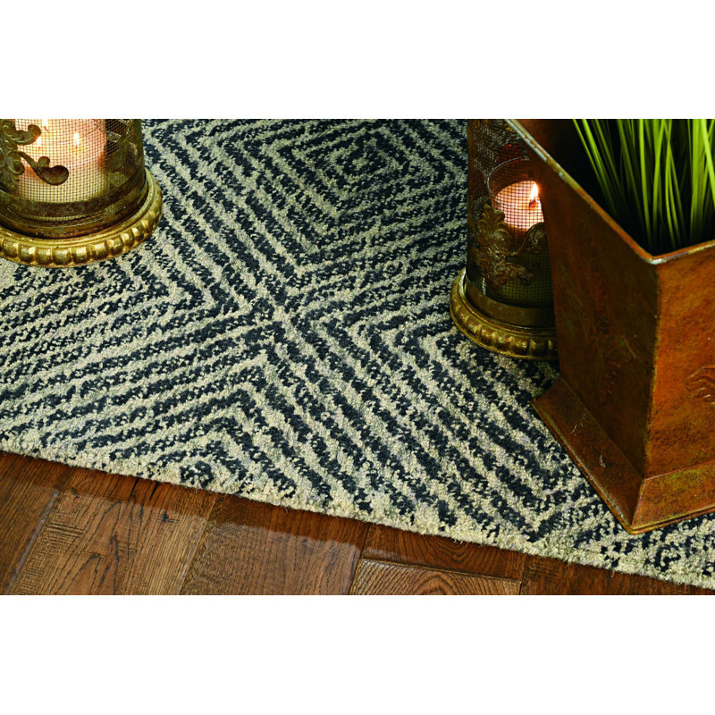 Tapis décoratif gris/gris en laine Touffeté à chevrons Waldrop, Rectangulaire 9 pi x 13 pi