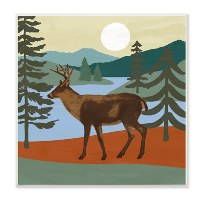 " Lakeside Mountain Peaks Forest Deer Walking " by Victoria Barnes
