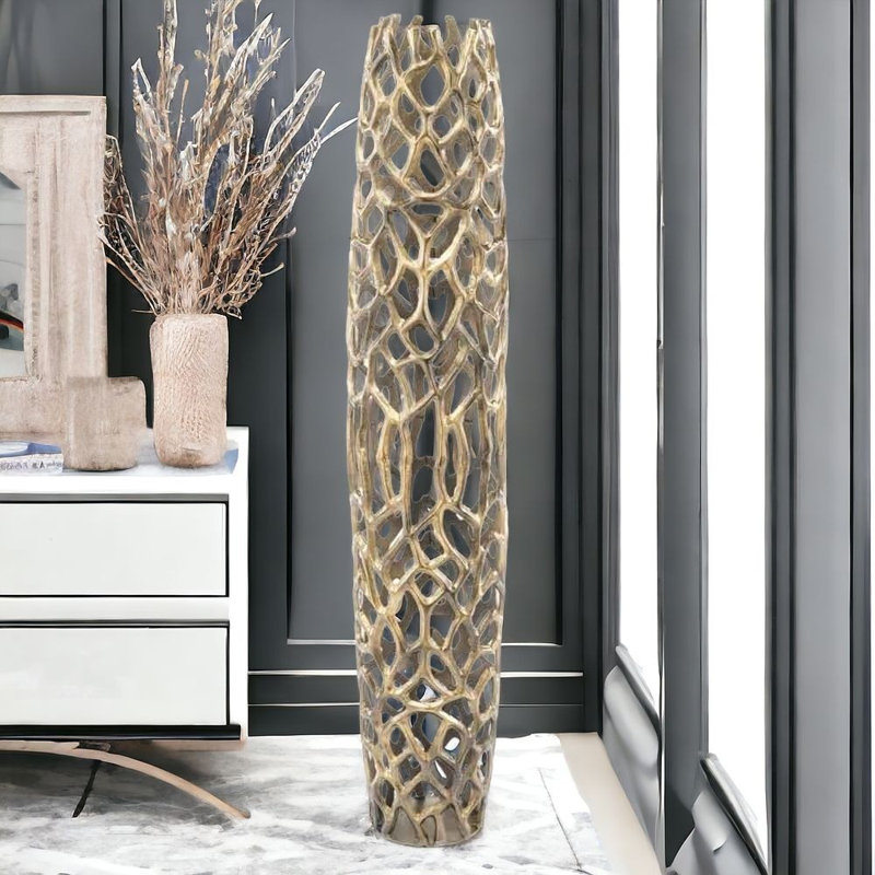 Babylon Rama Twigs Gold Barrel Floor Vase, Gold, 47" H x 9" W x 9" D