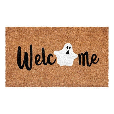 17" X 29" Black Natural And White Halloween Welcome Outdoor Coir Door Mat