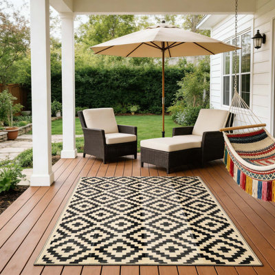 Outdoor Waterproof Reversible Area Rug for Patio Camping RV Deck and Balcony
