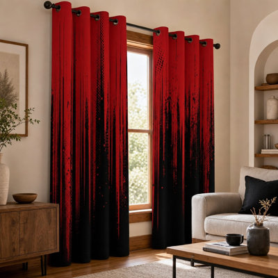 2Pcs Red and Black Vertical Grunge Stripe Printed Sun Blocking Curtains, Abstract Ripped Texture Art Ring-Top, Modern Vibrant for Living Room Bedroom Decoration for Home Dector