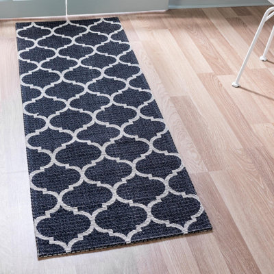 Tapis noir / ivoire en coton à motif géométrique