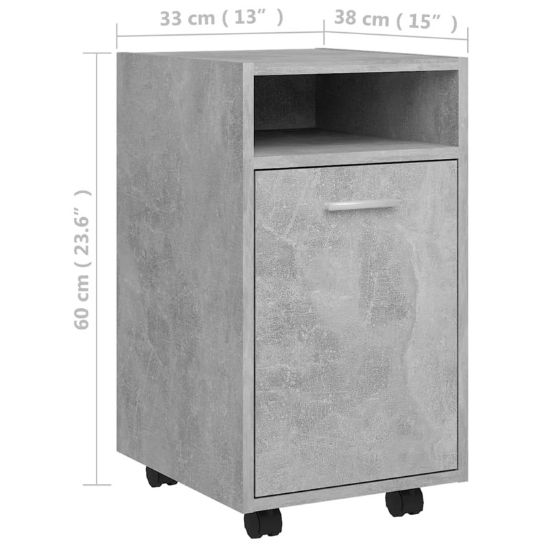 Makenzlie 33cm Wide File Cabinet, Concrete Grey